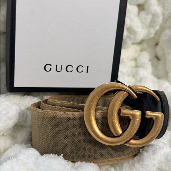 Gucci Beige Belt with Gold GG Buckle main image 6